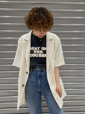 「Ungrid（アングリッド）のロゴ発砲プリントTee（Tシャツ/カットソー）」を使った、岸本安純さん（レディース・152cm）の春コーディネート