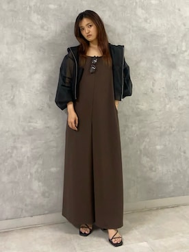 「アイテム（つなぎ/オールインワン、ブラウン系）」を使った、kasumiさん（レディース・156cm）の夏コーディネート