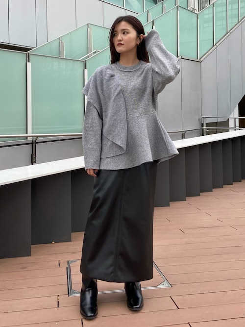 ショルダーフリルペプラムニット（ニット/セーター）｜ELENDEEK