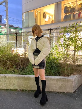 「ショートダウン」｜「アイテム（ブルゾン）」を使った、kasumiさん（レディース・156cm）の冬コーディネート