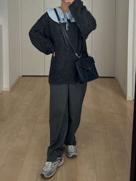 「襟付きトップス」｜「アイテム（スラックス）」を使った、miso814さん（レディース・155cm）の冬コーディネート