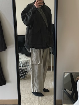 「LIDNM（リドム）のアイテム（カーゴパンツ）」を使った、teeさん（メンズ・167cm）の春コーディネート