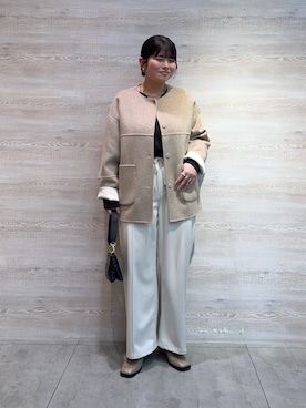 「アイテム（ノーカラージャケット）」を使った、ゆきんこさん（レディース・160cm）の秋コーディネート