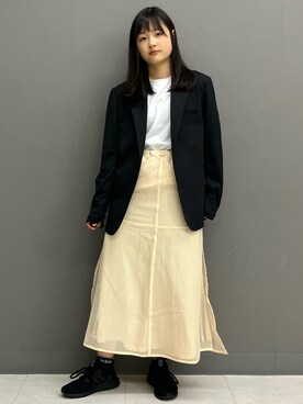 「adidas（アディダス）のプレミアム レギュラーフィット ダブルニット テーラードジャケット / アディダス adidas（テーラードジャケット、ブラック系）」を使った、HAさん（レディース・158cm）の冬コーディネート