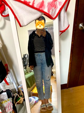 「UNIQLO（ユニクロ）のアイテム（デニムパンツ、ブルー系）」を使った、Yanさん（レディース・162cm）の秋コーディネート