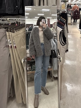 「Chico（チコ）のアイテム（ノーカラーコート）」を使った、蘭さん（レディース・162cm）の冬コーディネート