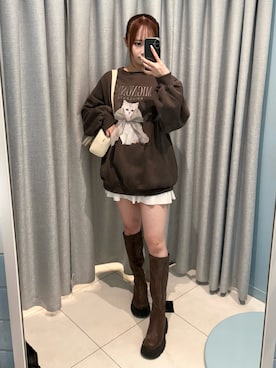「ネコ」｜「アイテム（ブーツ）」を使った、yuukaさん（レディース・156cm）の冬コーディネート