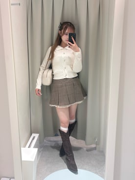 「OLIVE des OLIVE（オリーブデオリーブ）の裾レイヤードプリーツミニスカート（スカート）」を使った、yuukaさん（レディース・156cm）の秋コーディネート