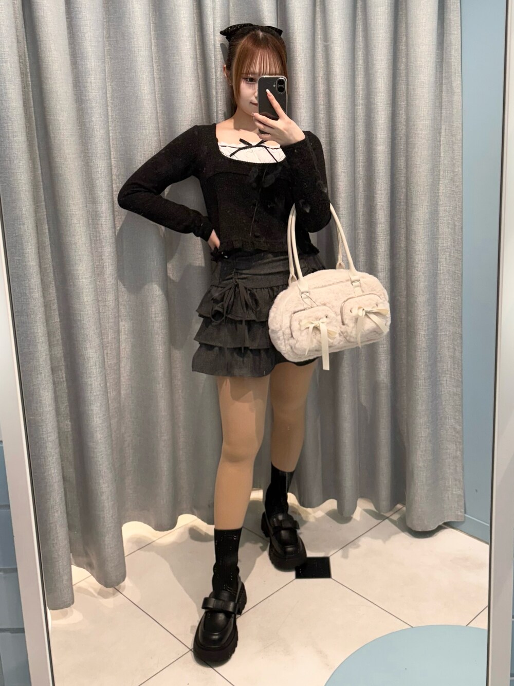 オリーブデオリーブ リブニットリボンローファー S オリーブデオリーブ リブニットリボンローファー S