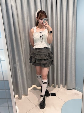 「フリルトップス」｜yuukaさん（レディース・156cm）の夏コーディネート