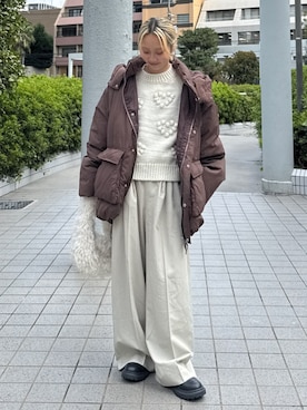 「Ungrid（アングリッド）のアイテム（ダウンジャケット/コート）」を使った、辻岡雅さん（レディース・148cm）の秋コーディネート