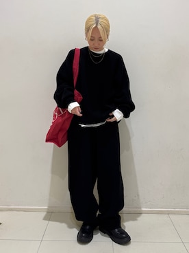 「Ungrid（アングリッド）のカシミヤ混ニットパンツ（その他パンツ）」を使った、辻岡雅さん（レディース・148cm）の秋コーディネート