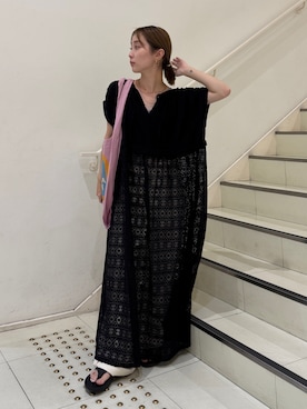 「Ungrid（アングリッド）のアイテム（トートバッグ）」を使った、辻岡雅さん（レディース・148cm）の夏コーディネート