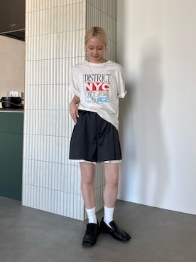 「Ungrid（アングリッド）のロゴアソートハーフスリーブTee（Tシャツ/カットソー、ホワイト系）」を使った、辻岡雅さん（レディース・148cm）の夏コーディネート