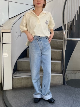 「Ungrid（アングリッド）のアイテム（ポロシャツ）」を使った、辻岡雅さん（レディース・148cm）の春コーディネート