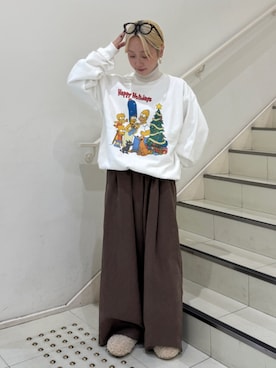 「アイテム（スリッポン）」を使った、辻岡雅さん（レディース・148cm）の冬コーディネート