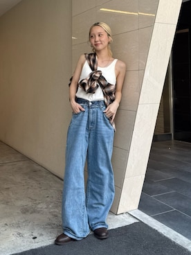 「Ungrid（アングリッド）の【Ca】Levis別注 CINCH WIDE LE（デニムパンツ、ブルー系）」を使った、辻岡雅さん（レディース・148cm）の夏コーディネート