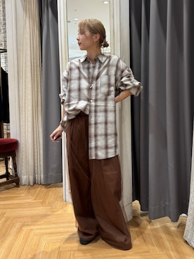 「Ungrid（アングリッド）のビッグルーズチェックシャツ（シャツ/ブラウス）」を使った、辻岡雅さん（レディース・148cm）の夏コーディネート