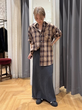 「Ungrid（アングリッド）のビッグルーズチェックシャツ（シャツ/ブラウス）」を使った、辻岡雅さん（レディース・148cm）の夏コーディネート