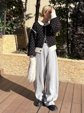 「Ungrid（アングリッド）のカシミヤ混ニットパンツ（その他パンツ）」を使った、辻岡雅さん（レディース・148cm）の秋コーディネート