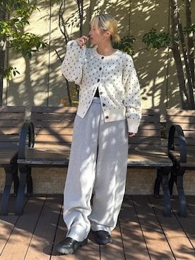 「Ungrid（アングリッド）のカシミヤ混ニットパンツ（その他パンツ）」を使った、辻岡雅さん（レディース・148cm）の秋コーディネート