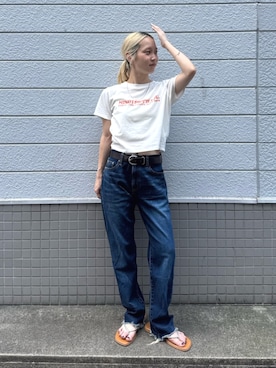 「Ungrid（アングリッド）のフラットサンダル（サンダル、シルバー系）」を使った、辻岡雅さん（レディース・148cm）の夏コーディネート