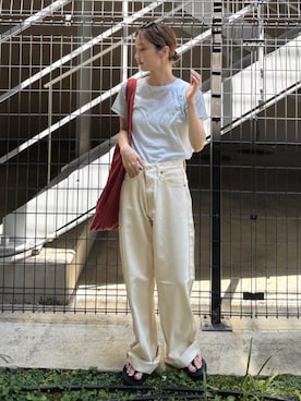 「Ungrid（アングリッド）のアイテム（トートバッグ）」を使った、辻岡雅さん（レディース・148cm）の夏コーディネート