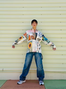 「Desigual（デシグアル）のMOONTREKKINGHIGH FREQU スニーカースポーティー（スニーカー、レッド系）」を使った、Desigual 沖縄 STAFFさん（レディース・160cm）の夏コーディネート