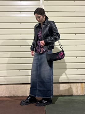 「アイテム（ライダースジャケット）」を使った、Desigual 沖縄 STAFFさん（レディース・160cm）の冬コーディネート
