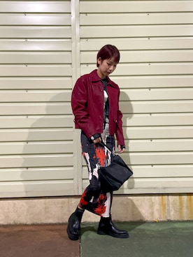 「アイテム（ライダースジャケット）」を使った、Desigual 沖縄 STAFFさん（レディース・160cm）の冬コーディネート