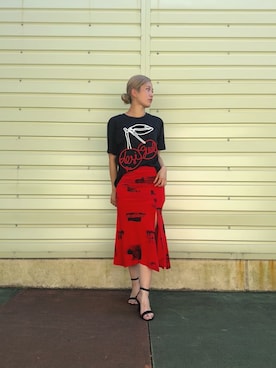 「Desigual（デシグアル）のTSCHERRIES チェリーアウトライン Tシャツ（Tシャツ/カットソー、ブラック系）」を使った、Desigual 沖縄 STAFFさん（レディース・160cm）の夏コーディネート