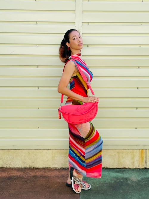 Desigual ワンピース 波模様 チュール ミディワンピース