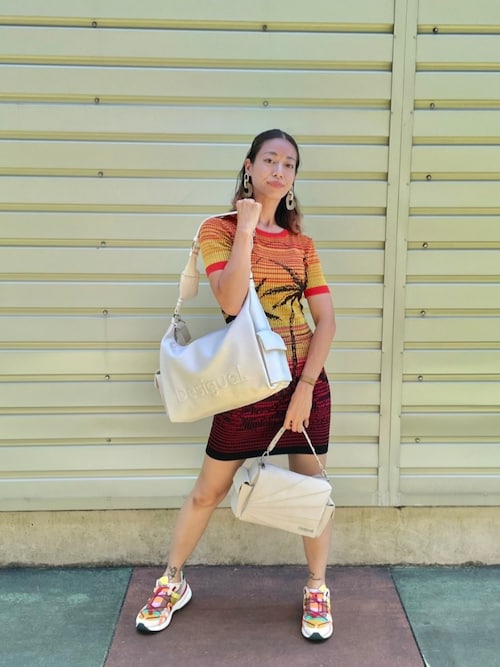 デシグアル Desigual パームツリー ニットTシャツ （オレンジ） Desigual tシャツ パームツリー ニットTシャツ レディース