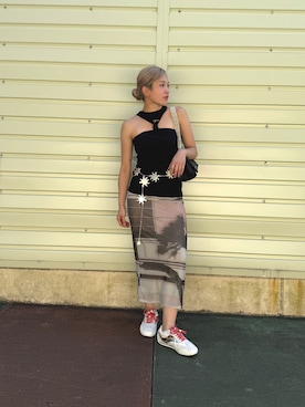 「Desigual（デシグアル）のアイテム（Tシャツ/カットソー、ブラック系）」を使った、Desigual 沖縄 STAFFさん（レディース・160cm）の夏コーディネート