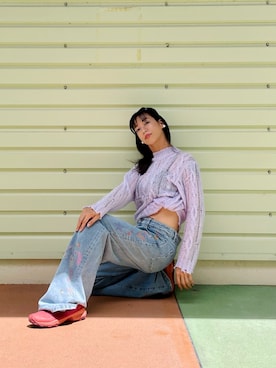 「Desigual（デシグアル）のアイテム（ニット/セーター、パープル系）」を使った、Desigual 沖縄 STAFFさん（レディース・160cm）の夏コーディネート