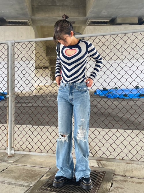 セール】ストライプ&ハートカットアウト セーター（ニット