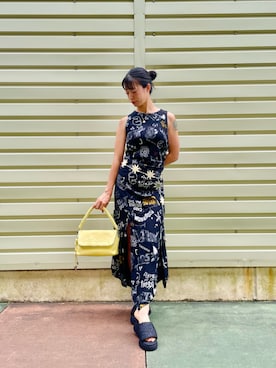 「黒ワンピ」｜Desigual 沖縄 STAFFさん（レディース・160cm）の夏コーディネート