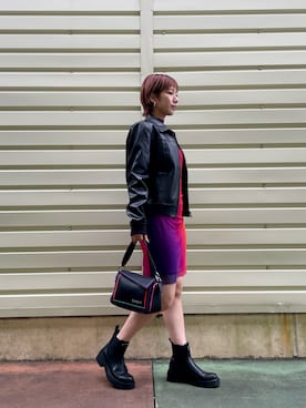 「アイテム（ライダースジャケット）」を使った、Desigual 沖縄 STAFFさん（レディース・160cm）の秋コーディネート