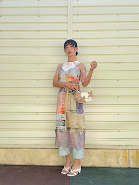 「Desigual（デシグアル）のHEARTWHITE サンダルヒール（サンダル、ホワイト系）」を使った、Desigual 沖縄 STAFFさん（レディース・160cm）の夏コーディネート
