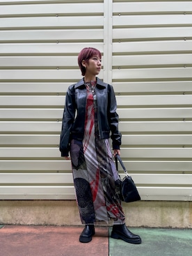 「アイテム（ライダースジャケット）」を使った、Desigual 沖縄 STAFFさん（レディース・160cm）の秋コーディネート