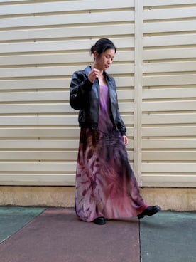 「アイテム（ライダースジャケット）」を使った、Desigual 沖縄 STAFFさん（レディース・160cm）の秋コーディネート