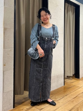 「着痩せ」｜「アイテム（ジャンパースカート）」を使った、ミノさんさん（レディース・154cm）の夏コーディネート