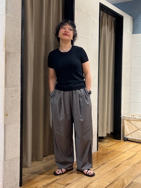 「LOWRYS FARM（ローリーズファーム）の２ＰタンクレイヤードＳＳ 1048915（Tシャツ/カットソー、ブラック系）」を使った、ミノさんさん（レディース・154cm）の夏コーディネート
