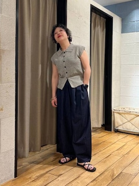 「LOWRYS FARM（ローリーズファーム）のメランジポロフレンチスリーブ　1045953（ベスト、グレー系）」を使った、ミノさんさん（レディース・154cm）の夏コーディネート