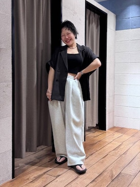 「LOWRYS FARM（ローリーズファーム）のカットイージーカーブパンツ 292362（スウェットパンツ、グレー系）」を使った、ミノさんさん（レディース・154cm）の夏コーディネート