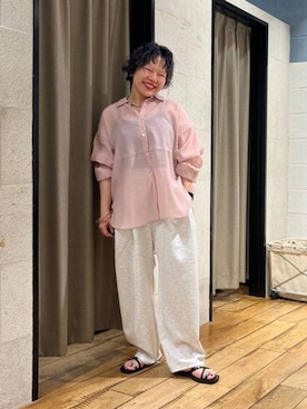 「LOWRYS FARM（ローリーズファーム）のスタイルＵＰクロスカップキャミ　100757（Tシャツ/カットソー、ブラック系）」を使った、ミノさんさん（レディース・154cm）の夏コーディネート