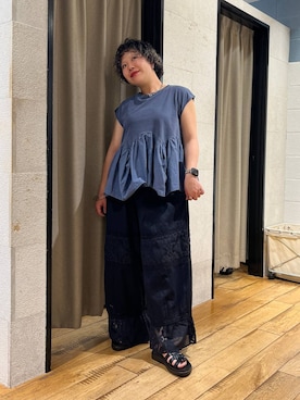 「パーマ」｜ミノさんさん（レディース・154cm）の夏コーディネート