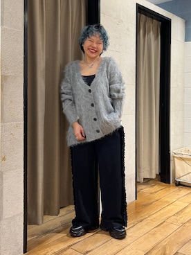 「LOWRYS FARM（ローリーズファーム）のシャギーロングＶカーディガン　595935（カーディガン/ボレロ）」を使った、ミノさんさん（レディース・154cm）の秋コーディネート