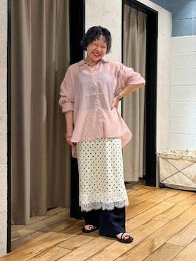 「LOWRYS FARM（ローリーズファーム）のスタイルＵＰクロスカップキャミ　100757（Tシャツ/カットソー、ブラック系）」を使った、ミノさんさん（レディース・154cm）の夏コーディネート