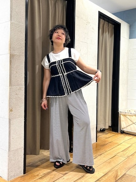 「LOWRYS FARM（ローリーズファーム）の【接触冷感】ベーシックノースリーブ　1043004（Tシャツ/カットソー、ホワイト系）」を使った、ミノさんさん（レディース・154cm）の夏コーディネート